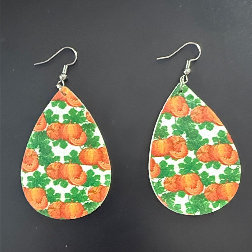 Faux leather Pumpkin Pattern Teardrop Earrings